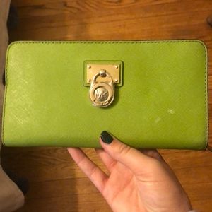 MK green leather wallet
